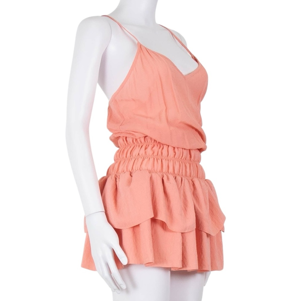 ‼️SOLD‼️ MAJE NWT Peachy Pink Sleeveless Folie Smocked Waist Mini Dress 2 - Picture 3 of 16